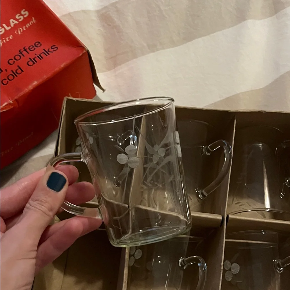 Elegant Clear Glass tea Mug Set with Floral Design
